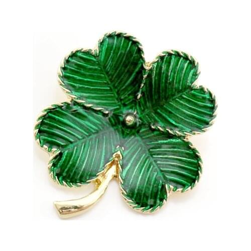 Delicate Unisex Golden Plated Green Enamel Four Leaf Clover Metal Brooches Suit Dress Coat Jewelry Accessory Decoration Gift