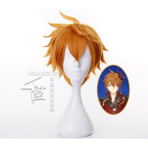2021 New Tartaglia Childe Cosplay Wig Anime Genshin Impact Short Heat Resistant Synthetic Hair Tartaglia Role Play Costume Wigs