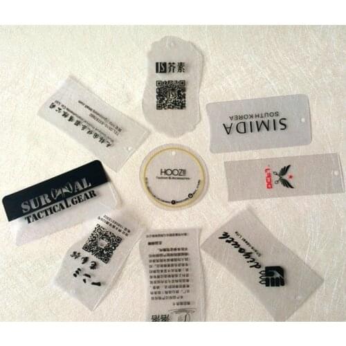 New fashion customized transparent PVC cardboards, high grade clear PVC clothes tags, hot black golding stamping tags