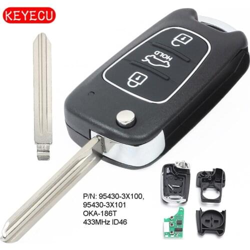 Keyecu Upgraded Flip Remote Key Fob 3 Button 433MHz ID46 Chip for Hyundai Elantra 2011-2013 P/N: OKA-186T