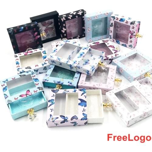Wholesales Crystal handle butterfly 25mm False Eyelashes Packaging Box Lash Boxes Fake 3d Mink Lashes Glitter Case empty makeup