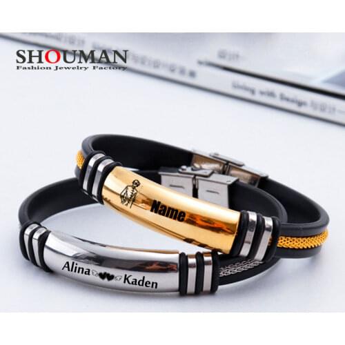 SHOUMAN Personalized Customized Couple Bracelet As a Love Memorial Gift Engraved Name Mens and Womens Valentines Day Jewelry