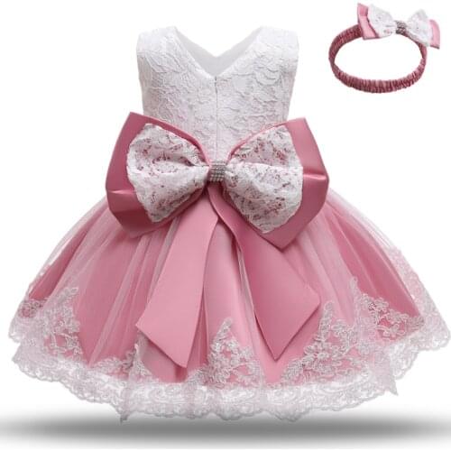 Baby Girls First Christmas Party Dress 1 Year birthday dress Newborn Baby Christening Gown Infant Baptism Lace Bowknot Costume