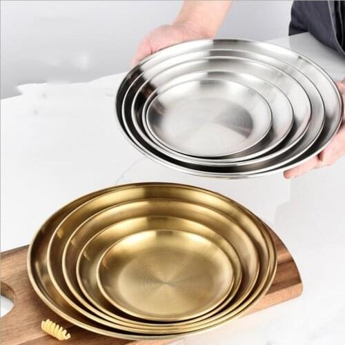 Stainless Steel Plate Discs Chic Food Storage Tray Round Frosted Dishes Nordic Simplicity Dessert Steak Kitchen Coffee Shop(1PC)