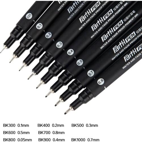 1-Piece Needle Pen Water and Fade Proof Pigment Ink 0.05 0.1 0.2 0.3 0.4 0.5 0.7 0.8 Black Fineliner Sketching Pens