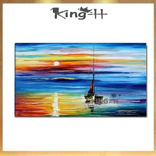 Hand Painted Abstract Summer Sunset Beach Oil Painting On Canvas Modern Seascape Wall Pictures Lobby, Bar Living Room Home Decor