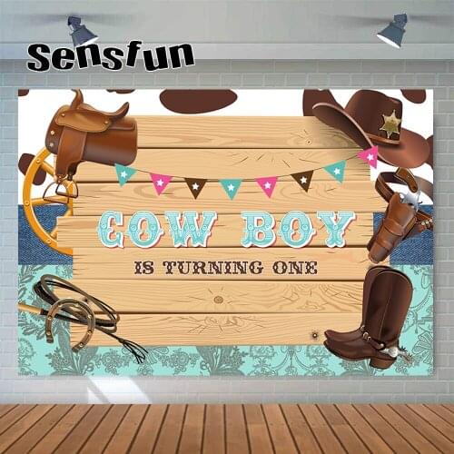 Sensfun Cowboy Theme Backdrop For Photography Wood Farm Birthday Party Background Cake Table Banner Custom Photocall
