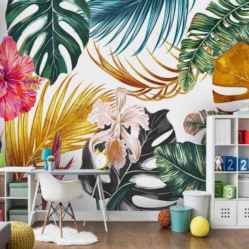 Modern Photo Wallpaper 3D Watercolor Golden Plants Leaves Flowers Wall Painting Living Room Dining Room Waterproof Canvas Murals