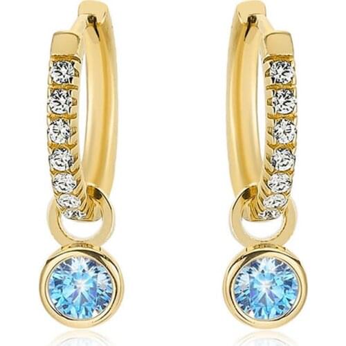 Valori Jewels Stylish Round, Zirconia White And Fancy Blue Gemstone, Gold Plated, Sterling Silver Small Hoop Charm Earrings