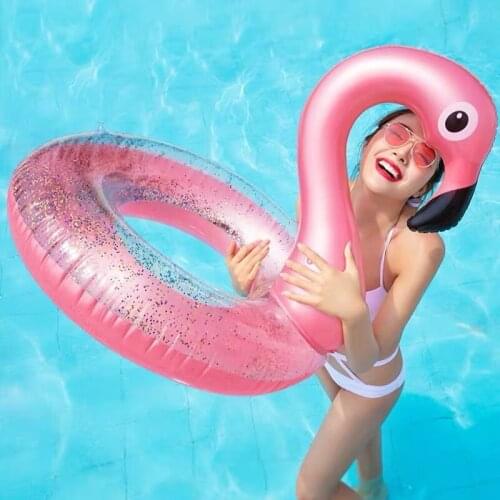 Super Large Flamingo Rose Gold Swim Ring The New Adult Summer Party Shiny Inflatable Seat Float Kids Gift Pool Toys Beach Party
