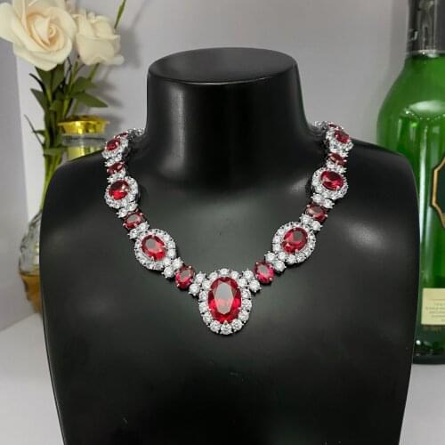 Vintage Ruby Diamond Choker Necklace 100% Real 925 Sterling silver Party Wedding Chain Necklaces For Women Promise Jewelry Gift