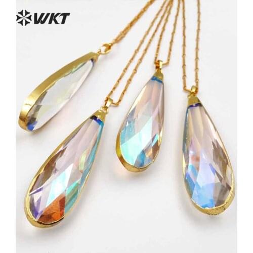WT-N1118 Wholesale Custom Natural Crystal Necklace pendant with Colorful in Gold Coating Point pendant for women Jewelry