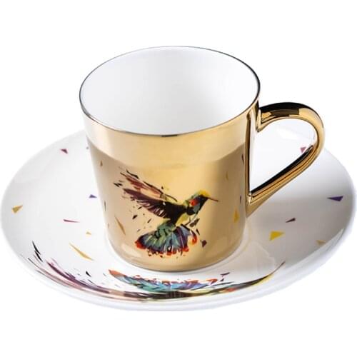Mirror Coffee Mugs Specular Reflection Bird Procelain Tea Cups And Saucers Scoop European Style Coffeeware