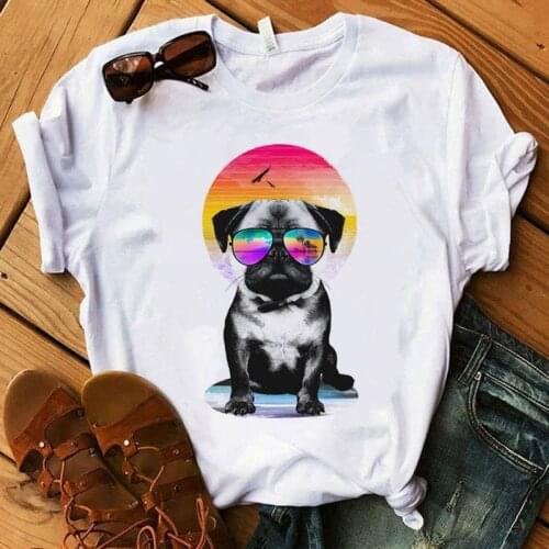 Harajuku Womens T-shirt Pug T-shirt French Bulldog Print Graphic T-shirt Summer Casual Cute Fashion Top Female