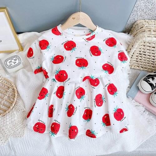 3-7 Years Children Girls Clothes Set Tomato Print T-Shirt + Short Loose Pants Summer Cotton Cute White Outfit