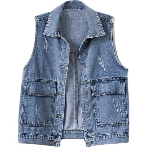 2021 Spring Autumn Vintage Denim Vest Women Loose Single-Breasted Jeans Outerwear Sleeveless Jacket Waistcoat Ladies Tops G907