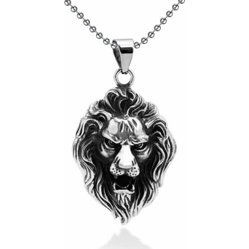 Animal Lion Charms Necklace Rock Punk Retro titanium steel lion head pendant necklace mens punk rock hip hop jewelry BF gift