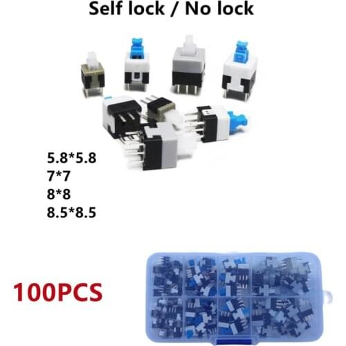 100PCS/Box Self Locking / UNlock Push Tactile Power Micro Switch 6 Pin Button Switches 5.8x5.8 7x7 8x8 8.5x8.5mm