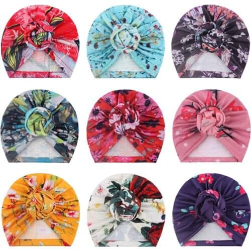 16*14 CM Colorful Flowers Pattern Newborn Hats Fashion Printed Polyester Cotton Caps Handmade Floral Bonnet Toddler Accessories