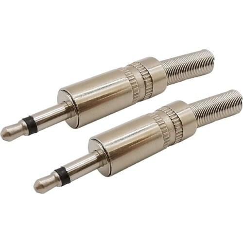 2Pcs Metal 3.5mm Male Mono 2 Poles Audio Connector 3.5 Headphone Cable Extension Jack Plug Solder DIY Adapter with Spring Tail