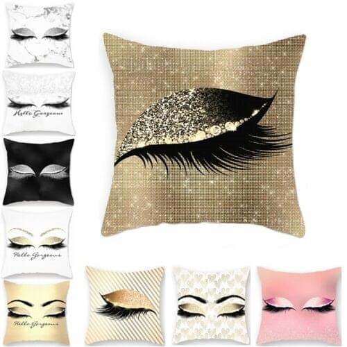 2019 New Eyelash Lash Pillow Case Reversible Sequin Glitter Sofa Cushion Cover Home Decor Home Textile 45X45CM