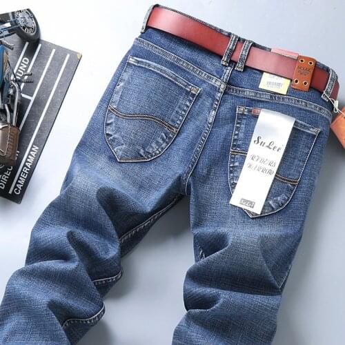 2020 Sulee Brand New Autumn Mens Fashion Jeans Business Casual Stretch Slim Jeans Classic Trousers Denim Pants Male Black Blue