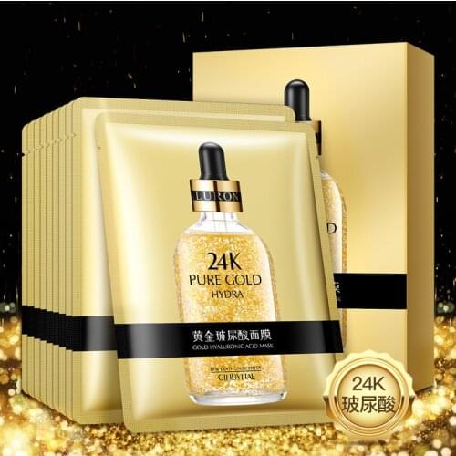 24K Gold Hyaluronic Acid Facial Essence Mask Moisturizing Whitening Hydrogel Skin Anti Aging Whitening Wrinkle Lifting Mask 1Pc
