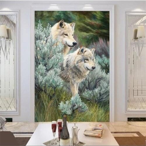 Beibehang Custom mural 3d photo wallpaper jungle wolf painting living room bedroom entrance pass wallpaper mural papel de parede