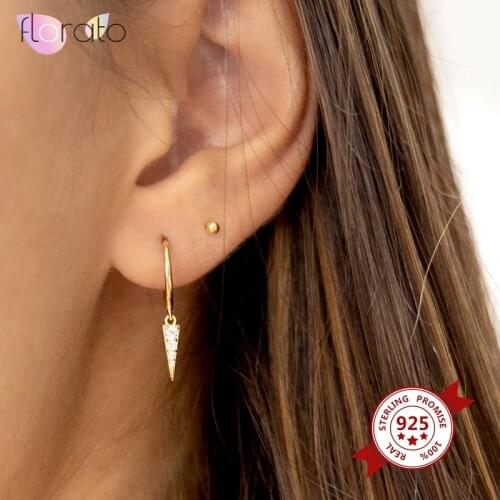 925 Sterling Silver Ear Buckle Earrings For Women Triangle Earrings Small Hoop Ear Bone Aretes Girl Gift Spike Zircon Earrings