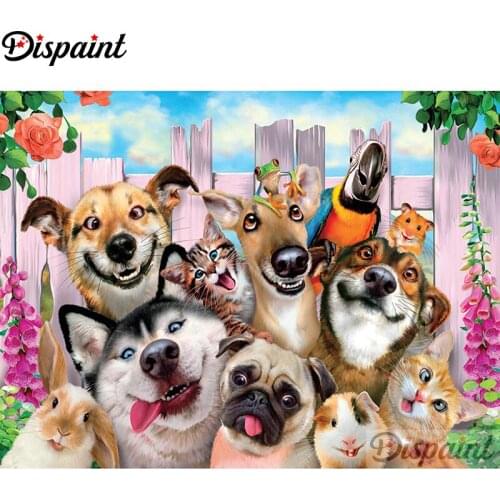 Dispaint Diamond Painting "Animal dog cat" Cross Stitch Custom Photo Diamond Embroidery Square Round Drill Home Decor A27492