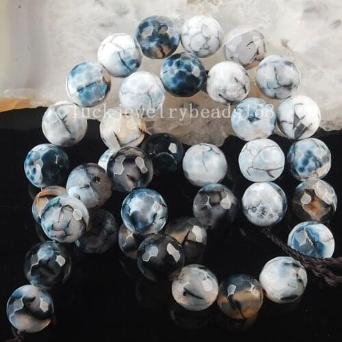 Free shipping 10mm Beautiful White Black Dragon Veins Carnelian Faceted Ball Loose Beads FG6413
