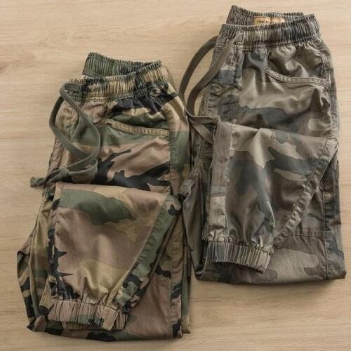 Thin Breathable Camouflage Pants Summer Mens Fashion All-match Loose Casual Ankle Banded Pants Split Cut Cargo Trousers
