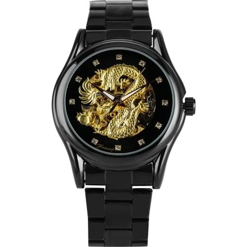 Mens Wristwatch Automatic Mechanical Watch for Men Large Dial with Dragon Pattern Watches for Husband Stainless Steel Strap