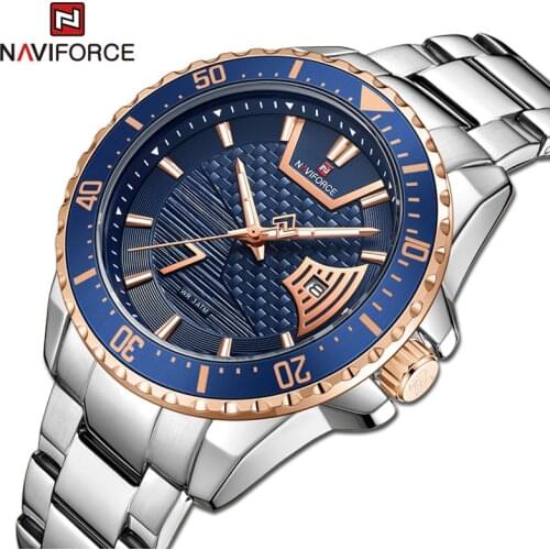NAVIFORCE Luxury Men Clock Wrist Watches Calendar Shock Resistant Casual Business Clock Stainless Steel Strap Men Creative Watch