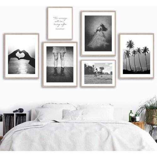 Black White Girl Love Coconut Tree Quote Wall Art Canvas Painting Nordic Posters And Prints Wall Pictures For Living Room Decor