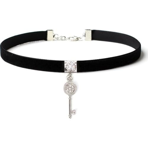 NEW Simple Black Velvet Inlaid zircon Woman Choker Necklace KEY Pendant girl Charm Party Collar Jewelry Neck accessories