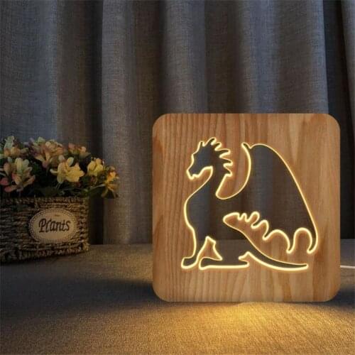 Wood dragon night light for kids fire red dragon lamp USB LED Table Lights for childrens Room Decoration led cool birthday gift