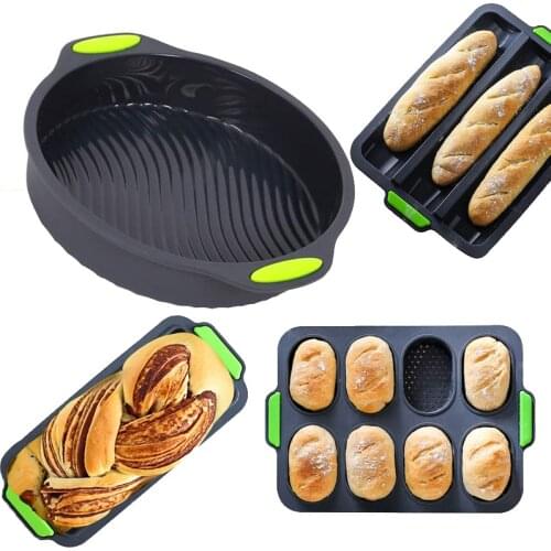 Food Grade Silicone Cake Molds Cupcake Tray Muffin Baking Pan Baguette Bread and Loaf Moulds Gray Pastry Bakeware Kitchen Tools