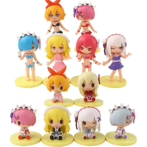 6pcs/Set 5-9cm Re:Life In A Different World From Zero Anime Rem Ram Emilia Kawaii Action Figure Model Toys Kids Gift Brinquedos
