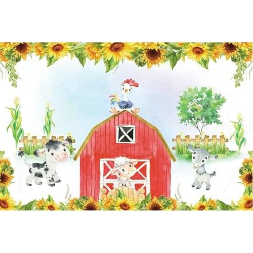 Cute Farm with Sunflower Backdrop Photography Background Celebration Photo Booth Studio Decor