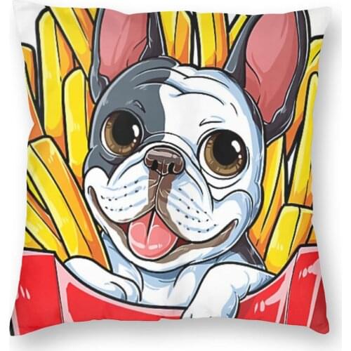 Frenchie Fries French Bulldog Pillow Case Home Decorative Pet Cushion Cover Throw Pillow for Living Room Double-sided Printing