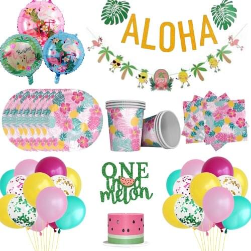 Hawaii Party Pink Flamingo Party Paper Plate Cup Napkin Child Birthday Party Decoration Summer Wedding Hawaiian Party Supplies