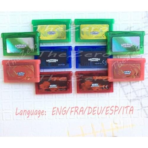 Multilin Video Game Cartrid Console Card Po Series Emerald Leaf Green Sapphire Fire Red Ruby Version for 32 Bit Handheld Player