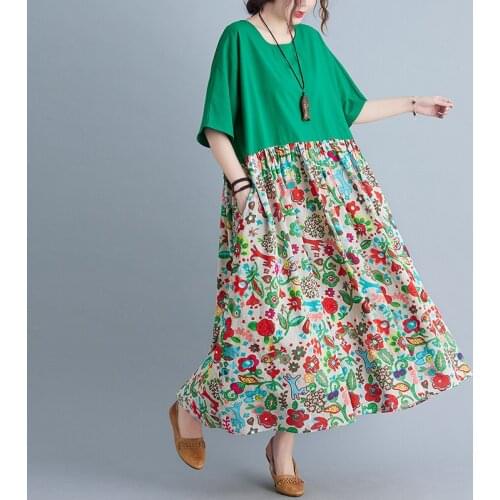 Summer Dress 2021 New Arrival Patchwork Cotton Print Floral Loose Summer Dress Plus Size Women Beach Casual Travel Dress