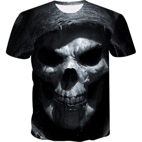 Summer 2021 fashion street T-shirt, quick drying T-shirt, new mens skull 3D T-shirt, high quality casual sleeve T-shirt