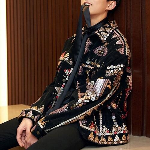 Fancy 2020 New Club Stage Corduroy Slim Fit Jacket Winter Jaquetas Masculina Top Top Quality Hand Made Busy Buttons Brand Jacket