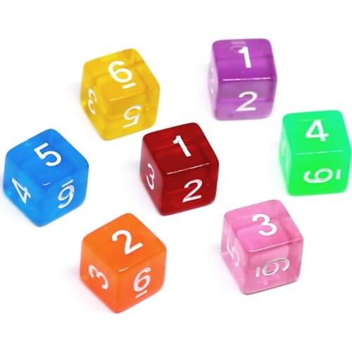7 PCS/Lot Square Corner Dice Set Colorful Transparent Acrylic 6 Sided Dice For Club/Party/Family Games