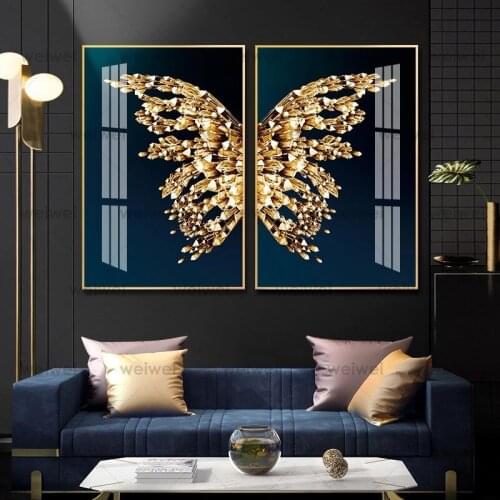 Color Gold Butterfly Wall Art Posters Prints Nordic Abstract Canvas Painting Wall Pictures for Bedroom Decoration Home Decor