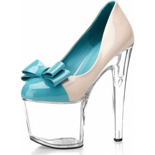 The new spring/summer sexy blue bowknot temperament woman hit 20cm high heels