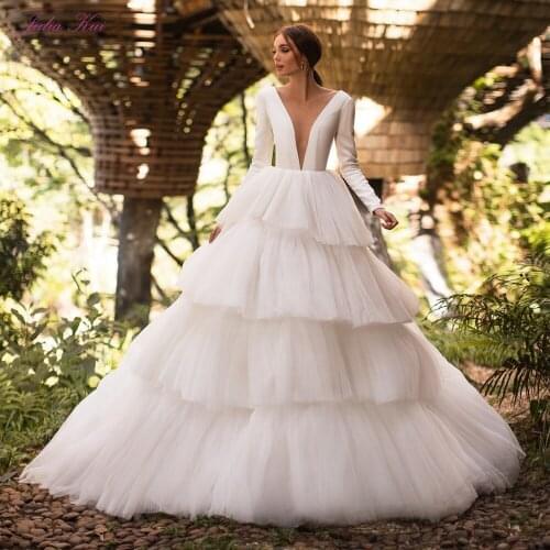 Julia Kui 2021NEW ARRIVAL Snow White A-line Wedding Dress Cupcake Dress Luxury Tiered Tulle